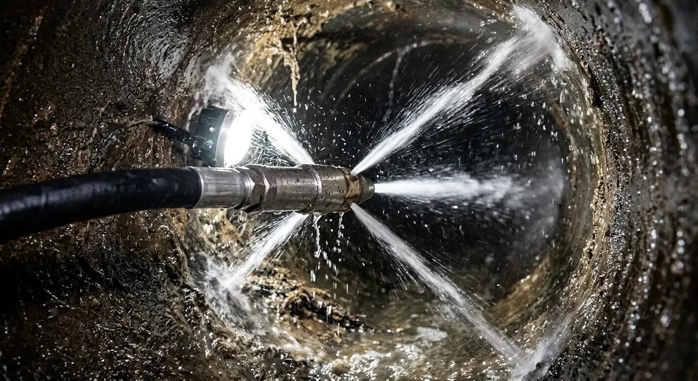High-pressure hydro jetting nozzle cleaning sewer pipe for Storm Drain Cleaning in Wyoming